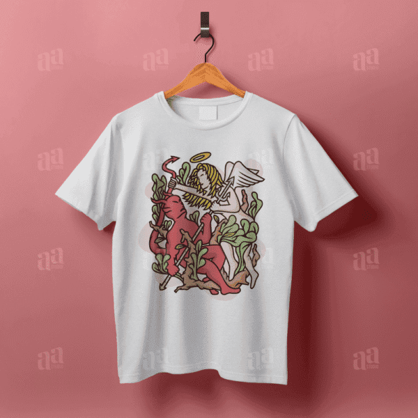 Fun Angel And Devil Cartoon Illustration, myth vector illustration.