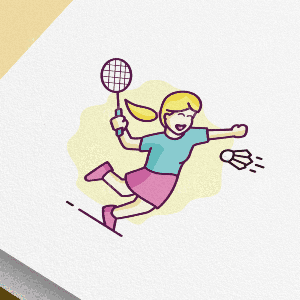 Fun Women Badminton Cartoon Illustration, sport vector illustration.