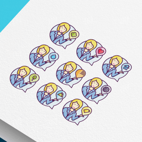 Modern Women Secretary Icon Collection, business vector icon set.