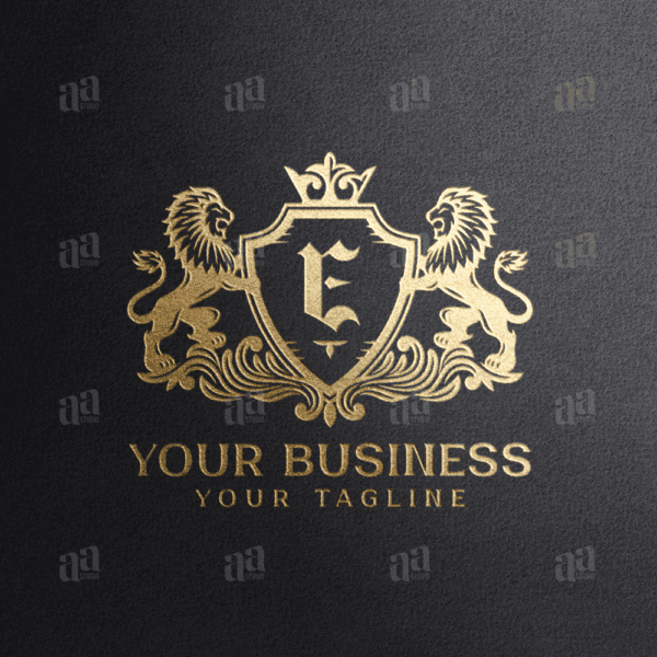 Elegant Letter E Lion Coat Of Arms, luxury logo template.