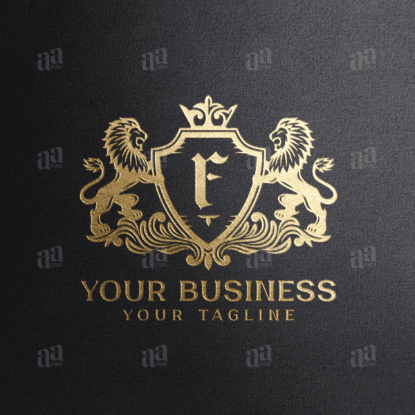 Elegant Letter F Lion Coat Of Arms, luxury logo template.