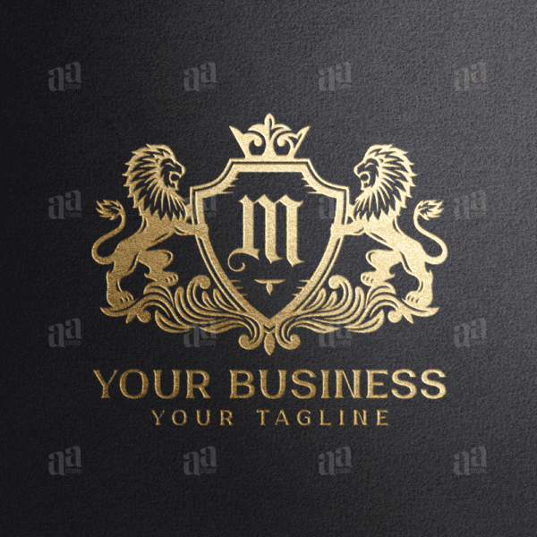 Elegant Letter M Lion Coat Of Arms, luxury logo template.