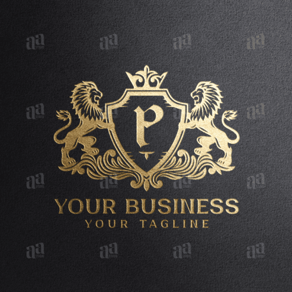 Elegant Letter P Lion Coat Of Arms, luxury logo template.