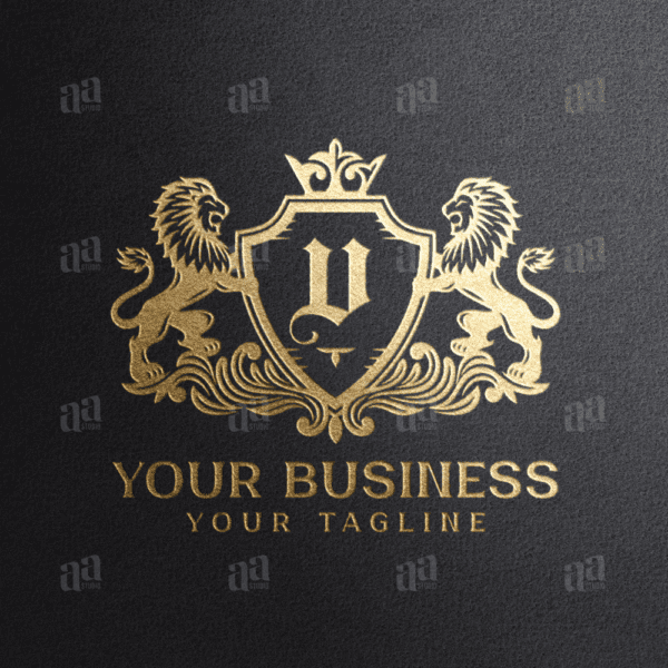 Elegant Letter V Lion Coat Of Arms, luxury logo template.