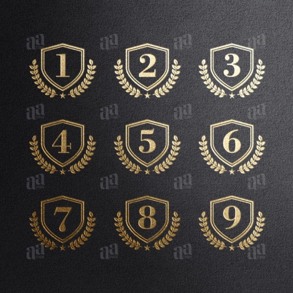Shield Luxury Numbers Icon, vector icon set.