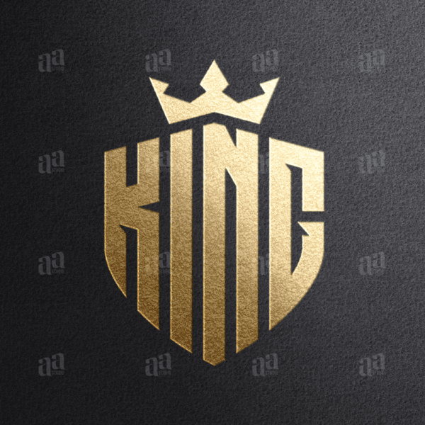Luxury and premium shield formed by KING typography Logo, fashion logo.
