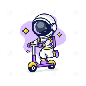 Astronaut Ride Kick Scooter Illustration