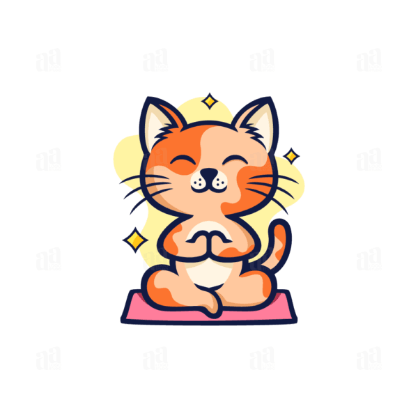 Cute cartoon cat doing yoga, animal vector illustration.