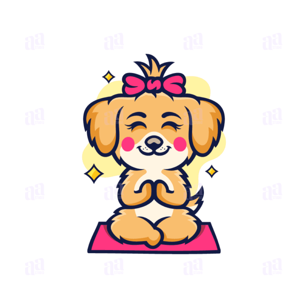 Cute cartoon dog doing yoga, vector illustration.