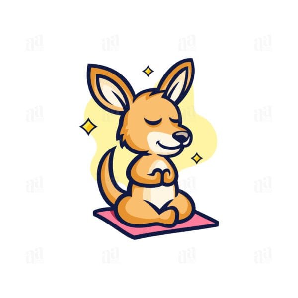 Cute cartoon kangaroo doing yoga, animal vector illustration.