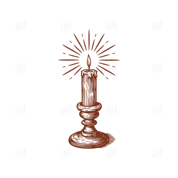 Hand Drawn Candle In The Wood Pillar Holder Illustration, homeware vector illustration.