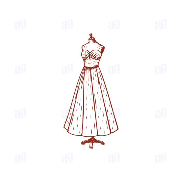 Vintage hand drawn mannequin gown, fashion vector illustration.