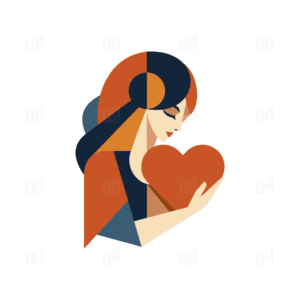 Modern Art Woman Holding Heart Love Illustration