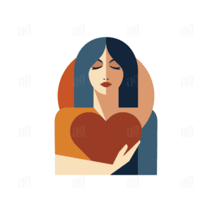 Modern Art Women Holding Heart Love Illustration