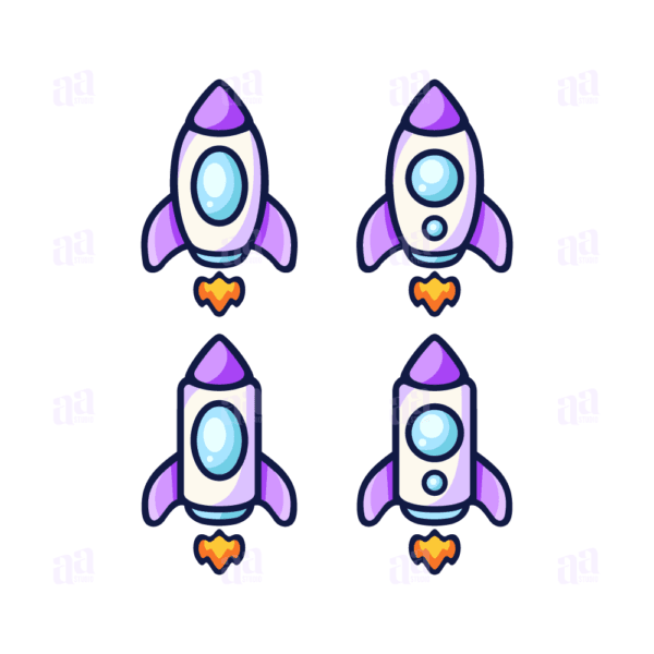 Modern Rocket cartoon illustration set, vector illustration.