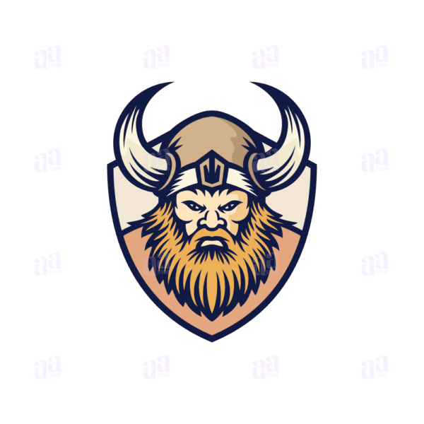 Viking man cartoon inside shield, vector illustration.