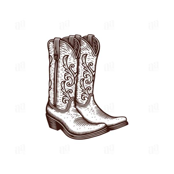 Vintage Hand Drawing Cowboy Boots, fashion vector illustration.