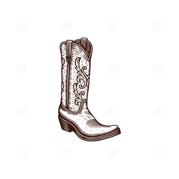 Vintage Hand Drawn Cowboy Boots, fashion vector illustration.